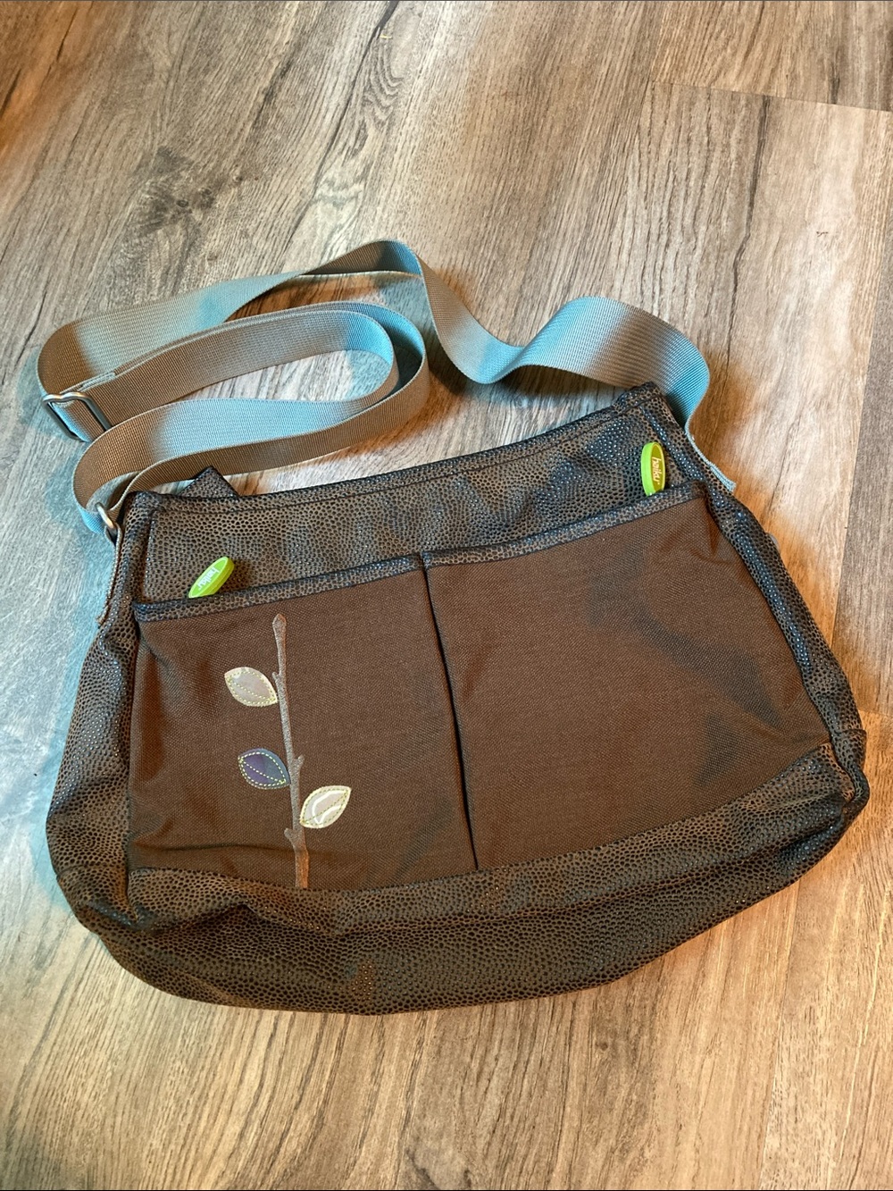 Haiku Brown Vegan Leather Crossbody Shoulder Bag with Leaf Embroidery